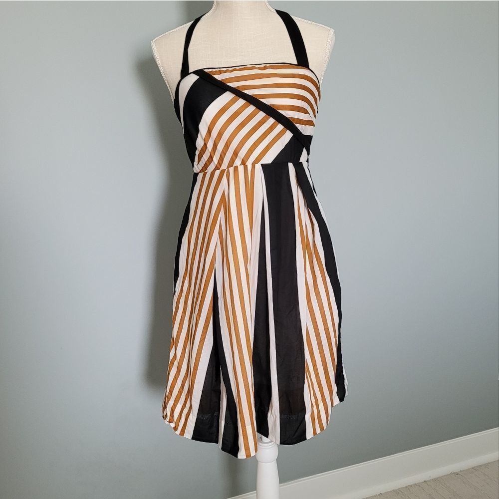 Moulinet Souers Black, Orange, and Cream Geometric Dress Size 2